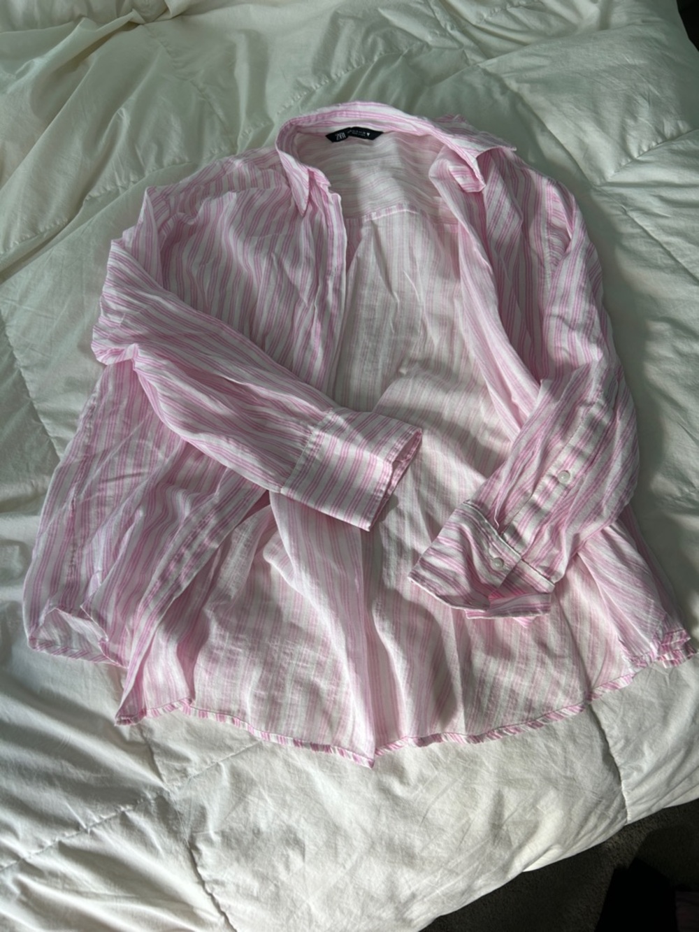 Zara Pink & White Striped Lightweight Button-Down Shirt